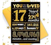 TOPWAYS 17th Birthday Card, You Have Been Loved for 17 Years Happy Birthday Cards, Funny Gifts Greeting Card, Anniversary Card with Envelope, Black Gold Birthday Decorations for Boys Girls (17 years)