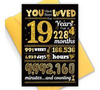 TOPWAYS 19th Birthday Card, You Have Been Loved for 19 Years Happy Birthday Cards, Funny Gifts Greeting Card, Anniversary Card with Envelope, Black Gold Birthday Decorations for Boys Girls (19 years)