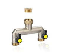 Topways 2 Way Brass Garden Hose Splitter, 3/4" and 1/2" Hose Tap Splitter Connection with Individual On/Off Valves for Outdoor Garden Kitchen Faucet and Hoses Connection (Yellow)
