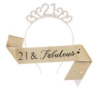 TOPWAYS 21st Birthday Sash and Tiara Crown Set