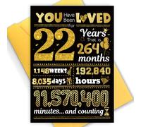 TOPWAYS 22nd Birthday Card, You Have Been Loved for 22 Years Happy Birthday Cards, Funny Gifts Greeting Card, Anniversary Card with Envelope, Black Gold Birthday Decorations for Boys Girls (22 years)