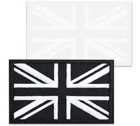 TOPWAYS 2PCS British Union Jack Patch United Kingdom Flag Patch Tactical Patches Hook and Loop Applique for Backpack Hat Jacket Jeans Travel (UK Black White, Self-Adhesive)