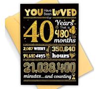 TOPWAYS 40th Birthday Card, You Have Been Loved for 40 Years Happy Birthday Cards, Funny Gifts Greeting Card, Anniversary Card with Envelope, Black Gold Birthday Decorations for Men Women (40 years)