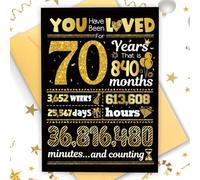TOPWAYS 70th Birthday Card, You Have Been Loved for 70 Years Happy Birthday Cards, Funny Gifts Greeting Card, Anniversary Card with Envelope, Black Gold Birthday Decorations for Men Women (70 years)