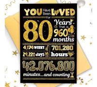 TOPWAYS 80th Birthday Card, You Have Been Loved for 80 Years Happy Birthday Cards, Funny Gifts Greeting Card, Anniversary Card with Envelope, Black Gold Birthday Decorations for Man Woman (80 years)