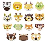TOPWAYS Animal Masks Party Bag Fillers for Kids, 15 Pcs Children Masks Dress Up Cosplay Halloween Party Masquerade Birthdays Xmas Jungle Theme Party Supplies