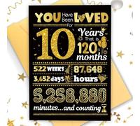TOPWAYS Black Gold 10th Birthday Card, Funny Gifts Card with Envelope | You Have Been Loved for 10 Years,Happy Birthday Cards,Blank Anniversary Card, Black Gold Birthday Decorations for Boys Girls