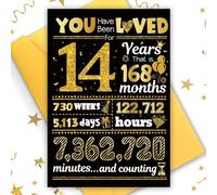 TOPWAYS Black Gold 14th Birthday Card, Funny Gifts Card with Envelope | You Have Been Loved for 14 Years, Happy 14th Birthday Cards, Blank Paper Card, Black Gold Birthday Decorations