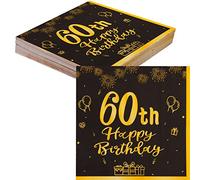 Topways Black Gold 60th Birthday Decorations Paper Napkins, 40pcs Disposable Paper Birthday Napkins Table Decoration for Women Men 60th Birthday Party (Birthday 60)