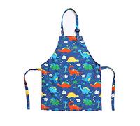 Topways Cartoon Canvas Kids Aprons, Adjustable Neck Children's Apron for Cooking Baking Painting Wear (blue dinosaur apron)