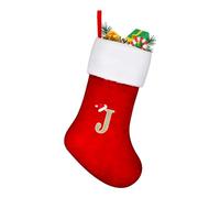TOPWAYS Christmas Stockings, Large Monogram Xmas Personalized Embroidered Stockings with Letters, Red Fireplace Hanging Santa Socks for Christmas Decor Xmas Gift (J)