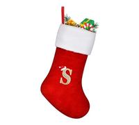 TOPWAYS Christmas Stockings, Large Monogram Xmas Personalized Embroidered Stockings with Letters, Red Fireplace Hanging Santa Socks for Christmas Decor Xmas Gift (S)