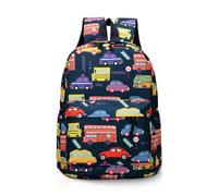 TOPWAYS Cute Backpack School Bag, Multifunctional storage Waterproof Nylon Large Rucksack Elementary Schoolbag Book Casual Daypack for Girls Boys 3-8 years old (Dark Blue Car)