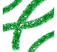TOPWAYS Green Christmas Tinsel Garland, Xmas Metallic Chunky Tinsel Garland, 33ft x 9cm Gold Tinsel Extra Long 10 Metre Christmas Decoration, Crafting, Christmas Trees and party Decorations.