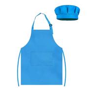 TOPWAYS Kids Apron and Chef Hat Set, Adjustable Children Chef Apron Outfit Costume, Kitchen Apron for Baking Cooking Painting, Artist Dress with Two Pockets (sky blue, L (7 to 13 years))