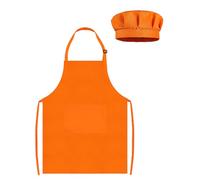 TOPWAYS Kids Apron and Chef Hat Set, Adjustable Children Chef Apron Outfit Costume, Kitchen Apron for Baking Cooking Painting, Artist Dress with Two Pockets (orange, L (7 to 13 years))