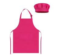 TOPWAYS Kids Apron and Chef Hat Set, Adjustable Children Chef Apron Outfit Costume, Kitchen Apron for Baking Cooking Painting, Artist Apron with Two Pockets (rose red, L (7 to 13 years))