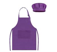 TOPWAYS Kids Apron and Chef Hat Set, Adjustable Children Chef Apron Outfit Costume, Kitchen Apron for Baking Cooking Painting, Artist Dress with Two Pockets (purple, L (7 to 13 years))