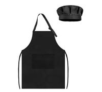 TOPWAYS Kids Apron and Chef Hat Set Black, Adjustable Toddle Chef Apron Outfit, Kitchen Apron for Baking Cooking Painting, Artist Dress with Two Pockets for Age 3 to 6 Years Kids(M 3 to 6 years)