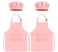 TOPWAYS Kids Apron and Chef Hat Set, kids Aprons for Cooking 2 Pack, Adjustable Toddle Kitchen Chef Apron, Kids Artist Painting Apron Bib with Two Pockets for Kids 3 4 5 6 years (2 x pink, M)