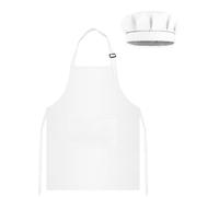 TOPWAYS Kids Apron and Chef Hat Set White, Adjustable Children Chef Apron Outfit Costume, Kitchen Apron for Baking Cooking, Toddle Artist Painting Dress with Two Pockets for Kids 3 4 5 6 years M