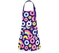 TOPWAYS Kids Aprons, Adjustable Children Chef Apron Outfit Costume with 2 Pockets, Kitchen Apron for Baking Cooking Painting (Blue Dount, M)