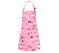 TOPWAYS Kids Aprons, Adjustable Children Chef Apron Outfit Costume with 2 Pockets, Kitchen Apron for Baking Cooking Painting (Pink Cake, M)