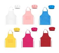 TOPWAYS Kids Cooking Apron and Hat Set 6 Pack, Kids Chef Outfit, Child Baking Apron, Kitchen Cooking Artist Cloth Protector with Two Pockets for Children Age 3 4 5 6 (6, mixed colors, M)