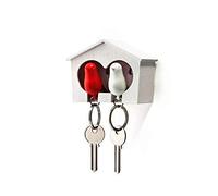 TOPWAYS Novelty Duo Sparrow Bird House Keychain and Sparrow Birdkey Hooks self Adhesive Key Ring (White and red Birds)