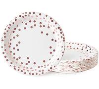 TOPWAYS Polka Rose Gold Dot Birthday Decorations Paper Plates, Disposable Paper Party Plates Tableware for Girls Women Birthday Party, Wedding, Picnics, Anniversary Decorations, Pack of 48 (7inch)