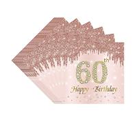 TOPWAYS Rose Gold 60th Birthday Decorations - 40pcs Disposable Paper Napkins for Girl Women's 60th Birthday Party