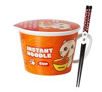 TOPWCK Ceramic Ramen Bowl with Lid, handle, 34 Oz, Animal Cartoon Design, Microwave and Dishwasher Safe (Animal Print)