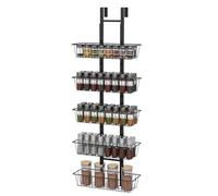 TOPWE Over Door Storage, 5 Tier Pantry Storage Organizer with Adjustable Basket, Foldable Back Door Metal Pantry Organizers and Storage for Kitchen Bathroom, 35x15x124.5cm, Black