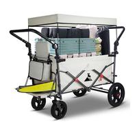 TOPWELL Folding Handcart Trolley, Folding Camping Wagon with Canopy & 2 Folable Seats, Collapsible Beach Cart Foldable for Outdoor Garden Picnic Shopping 265LBS Capacity (Beige)