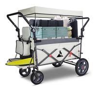 TOPWELL Folding Handcart Trolley, Folding Camping Wagon with Canopy & 2 Folable Seats, Collapsible Beach Cart Foldable for Outdoor Garden Picnic Shopping 265LBS Capacity (Beige/Grey)