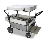TOPWELL Folding Handcart Trolley, Folding Camping Wagon with Canopy & 2 Seats, Collapsible Beach Cart Foldable for Outdoor Garden Picnic Shopping 265LBS Capacity (Beige)