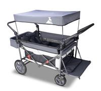 TOPWELL Folding Handcart Trolley, Folding Camping Wagon with Canopy & 2 Seats, Collapsible Beach Cart Foldable for Outdoor Garden Picnic Shopping 265LBS Capacity (Grey/Beige)