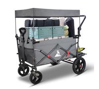 TOPWELL Folding Wagon with 2 Foldable Seats, 120kg/180L Capacity Portable Camping Cart - Collapsible Trolley with Quick-Release Wheels, Adjustable Handle, Foldable Pull-Along Wagon for Outdoor (Grey)