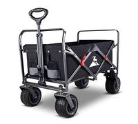 TOPWELL Garden Collapsible Wagon All-terrain Trolley Heavy Duty Foldable Beach Wagon, Capacity of 120 kg Garden Cart (Black/Grey)