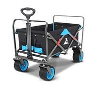 TOPWELL Garden Collapsible Wagon All-terrain Trolley Heavy Duty Foldable Beach Wagon, Capacity of 120 kg Garden Cart (Black/Blue)