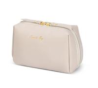 Topwey Makeup Bag, Travel Essentials Cosmetic Bags for Women, Waterproof Portable Pouch travel toiletry bag with Divider, Khaki, S, Elegant