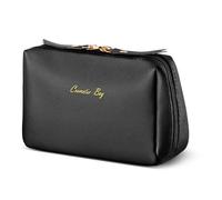 Topwey Makeup Bag, Travel Essentials Cosmetic Bags for Women, Waterproof Portable Pouch travel toiletry bag with Divider, Black, S, Elegant