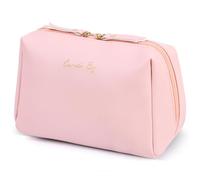 Topwey Makeup Bag, Travel Essentials Cosmetic Bags for Women, Waterproof Portable Pouch travel toiletry bag with Divider, Pink, L, Elegant