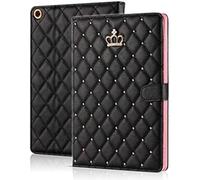Topwin Cute Crown Case for iPad 10.2 inch - Elegant PU Leather Smart Auto Sleep/Wake Stand Case - Shockproof, Bling Diamond Design - Black