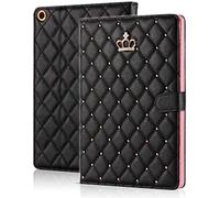 Topwin Cute Crown Case for iPad Mini 7 (A17 Pro) 2024/Mini 6 2021, Bling Diamond PU Leather Smart Auto Sleep/Wake with Kickstand Full Body Shockproof for Apple iPad Mini 7th/6th Generation 8.3"(Black)