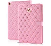 Topwin iPad 9th/8th/7th Gen Case Crown Bling Diamond Cute Elegant PU Leather Smart Auto Sleep/Wake Stand Shockproof Case for Apple iPad 10.2 2021/2020/2019 (Pink)