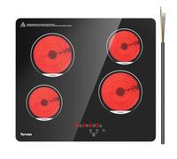 TOPWISH 24 Inch Electric Cooktop 4 Burners, Drop-in Ceramic Cooktop, 6000W Radiant Electric Stove Top with Touch Control, Safety Lock, Timer, 220-240v, Hard Wired