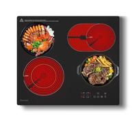 Topwish 4-burner ceramic hob, built-in glass-ceramic hob, electric hob, 60 cm hob with double extendable zone, safety lock, 6600 W