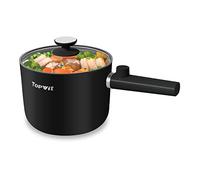 Topwit Hot Pot Electric, 1.5L Ramen Cooker, Portable Non-Stick Electric Pot for Pasta, Steak, BPA Free, Electric Cooker with Dual Power Control, Over-Heating & Boil Dry Protection, Black