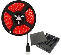 TOPXCDZ 4AA Battery Power Led Strip SMD2835 3M Flexible Lighting Red Green Blue UV White/Warm White Strip Backlight Self-Adhesive, Cuttable for Bedroom Mirror Kitchen Cabinet Patio Decor (Red, 3M)